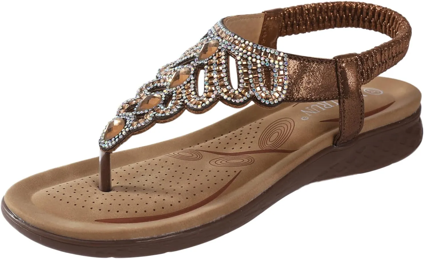 peqiut Orthopedic Wedge Sandals for Women Women's Bohemian Flower Rhinestone Casual Flat Sandals Fashion Ankle Strap Sandals