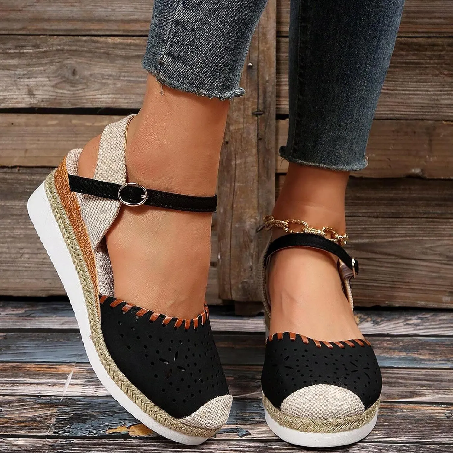 peqiut Women's Sandal Dressy Summer Platform Wedge Sandals for Women Slip On Comfortable Espadrille Heel Sandals Strap Shoes