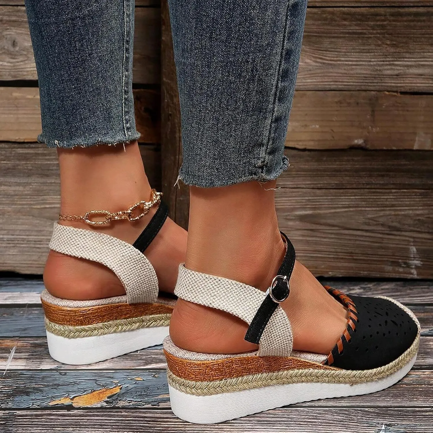 peqiut Women's Sandal Dressy Summer Platform Wedge Sandals for Women Slip On Comfortable Espadrille Heel Sandals Strap Shoes
