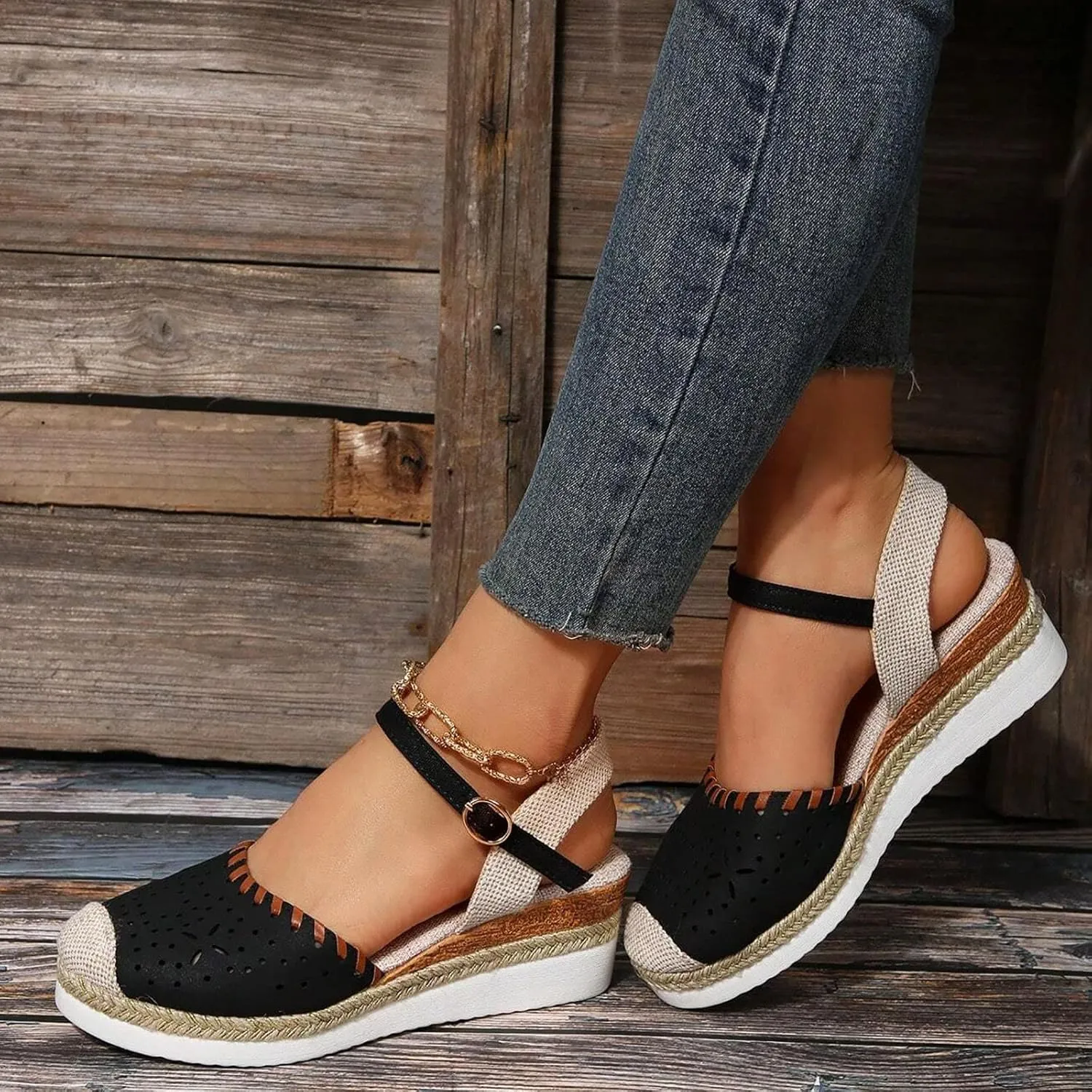 peqiut Women's Sandal Dressy Summer Platform Wedge Sandals for Women Slip On Comfortable Espadrille Heel Sandals Strap Shoes