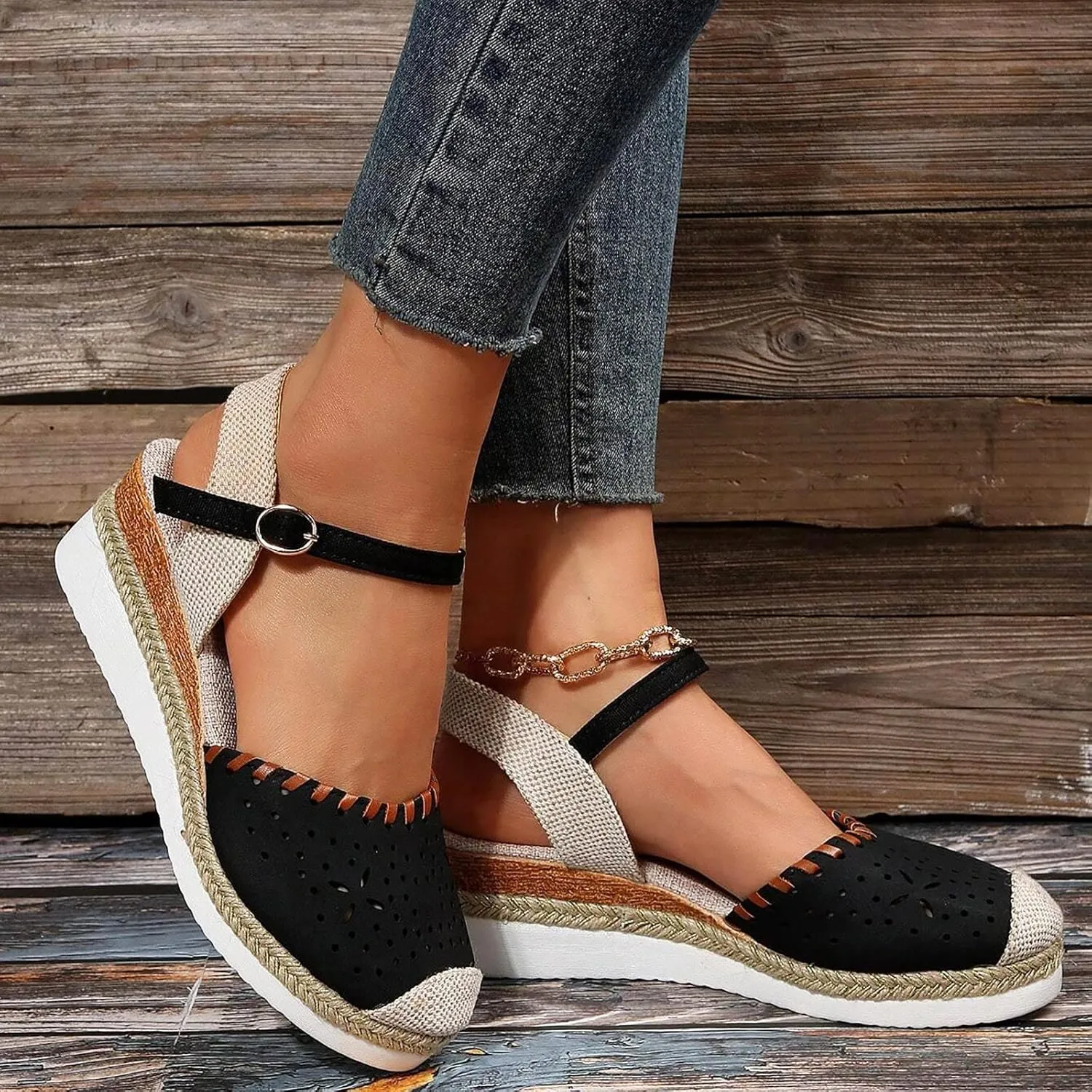 peqiut Women's Sandal Dressy Summer Platform Wedge Sandals for Women Slip On Comfortable Espadrille Heel Sandals Strap Shoes