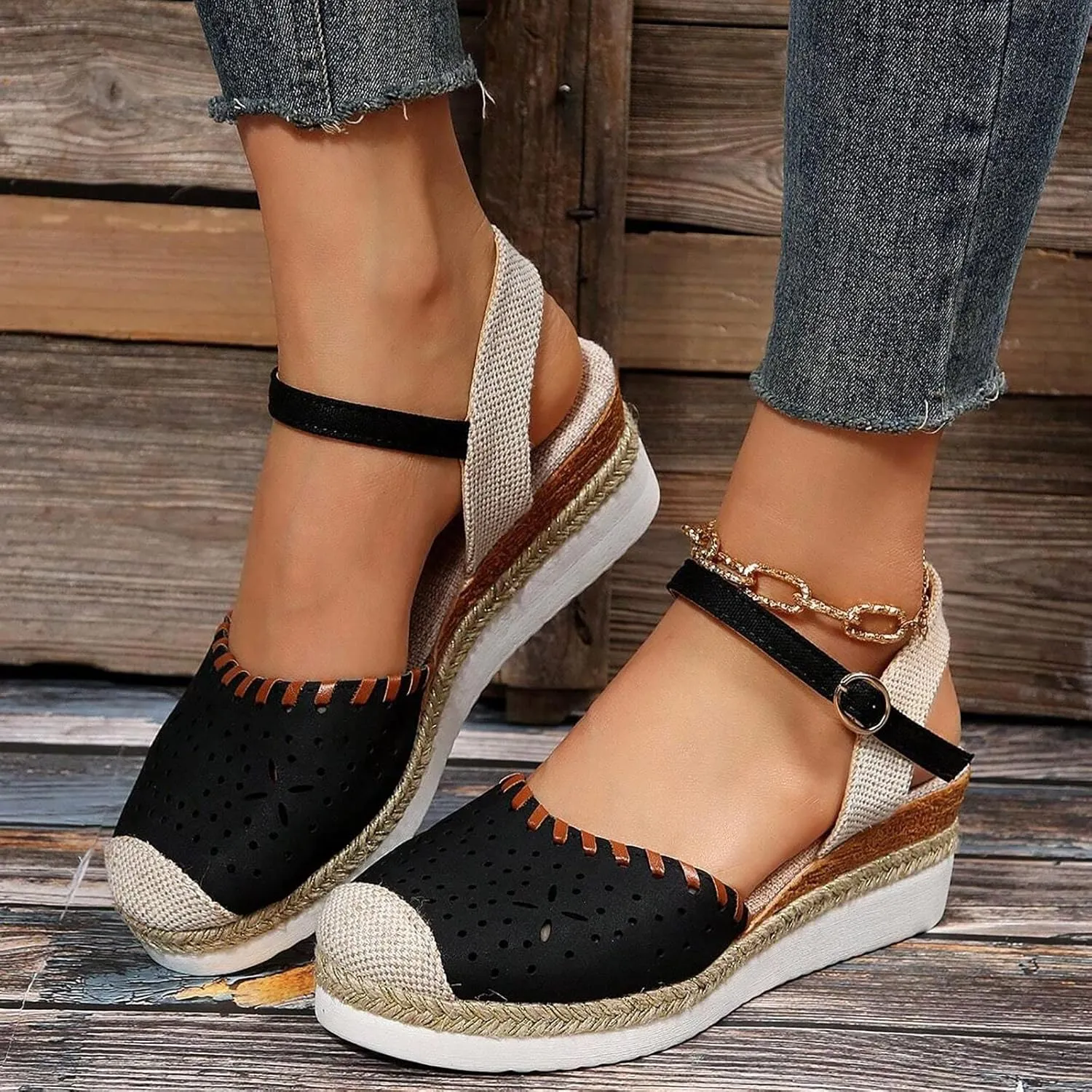 peqiut Women's Sandal Dressy Summer Platform Wedge Sandals for Women Slip On Comfortable Espadrille Heel Sandals Strap Shoes