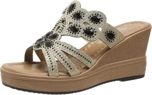 peqiut Women's Sandal Dressy Summer Wedge Orthopedic Sandals for Women Comfortable Outdoor Diamond Boho Sandals Casual Slides