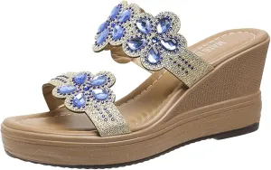 peqiut Women's Sandal Dressy Summer Wedge Orthopedic Sandals for Women Comfortable Outdoor Jeweled Boho Sandals Casual Slides