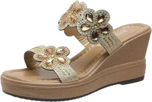 peqiut Women's Sandal Dressy Summer Wedge Orthopedic Sandals for Women Comfortable Outdoor Jeweled Boho Sandals Casual Slides