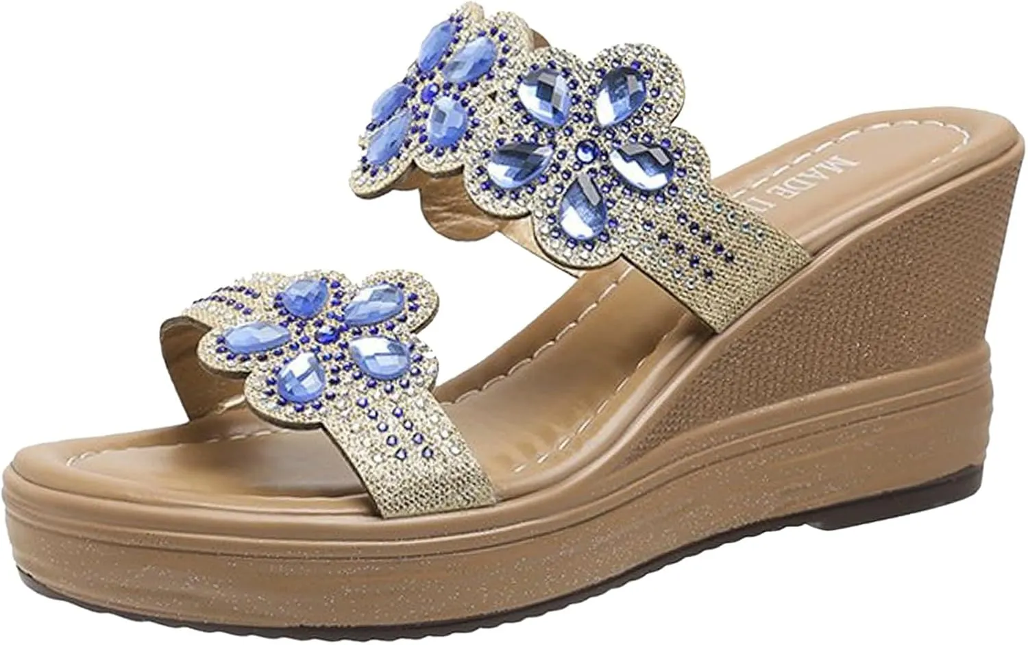 peqiut Women's Sandal Dressy Summer Wedge Orthopedic Sandals for Women Comfortable Outdoor Jeweled Boho Sandals Casual Slides