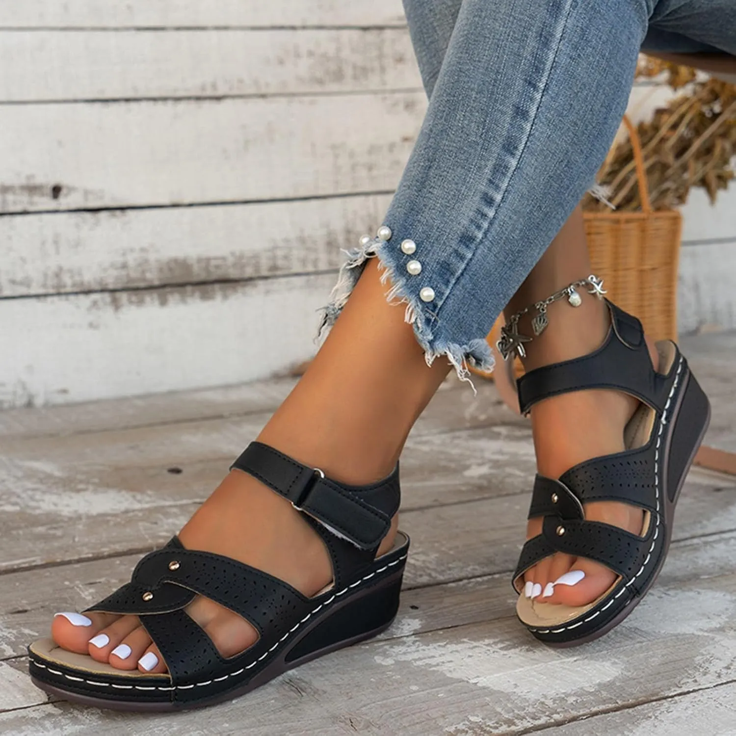 peqiut Women's Sandal Dressy Summer Wedge Orthopedic Sandals for Women Comfortable Outdoor Strap Boho Sandals Casual Shoes