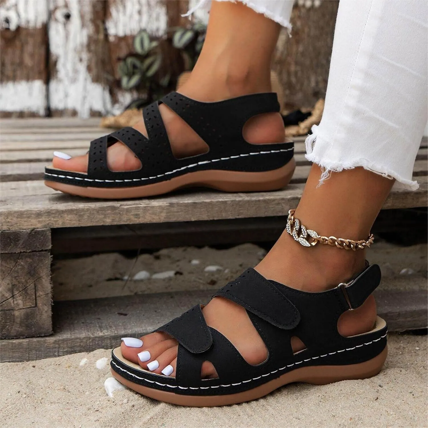 peqiut Women's Sandal Dressy Summer Wedge Orthopedic Sandals for Women Comfortable Outdoor Strap Boho Sandals Casual Shoes