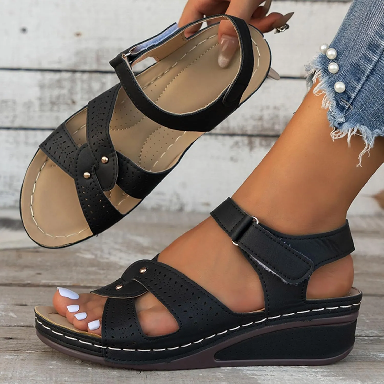 peqiut Women's Sandal Dressy Summer Wedge Orthopedic Sandals for Women Comfortable Outdoor Strap Boho Sandals Casual Shoes