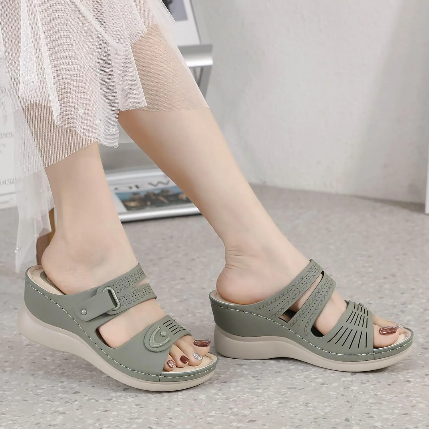 peqiut Women's Sandal Dressy Summer Wedge Orthopedic Sandals for Women Comfortable Outdoor Strap Boho Sandals Casual Slides