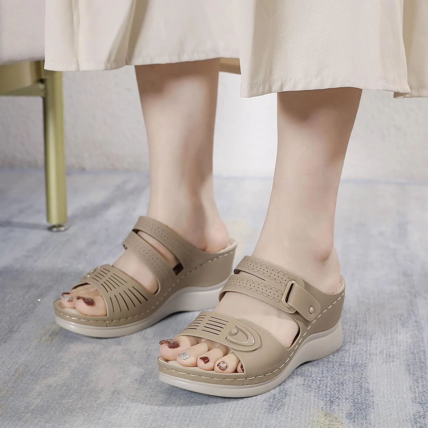 peqiut Women's Sandal Dressy Summer Wedge Orthopedic Sandals for Women Comfortable Outdoor Strap Boho Sandals Casual Slides