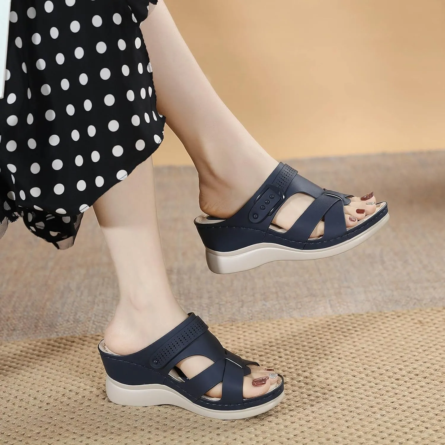 peqiut Women's Sandal Dressy Summer Wedge Orthopedic Sandals for Women Comfortable Outdoor Strap Boho Sandals Casual Slides