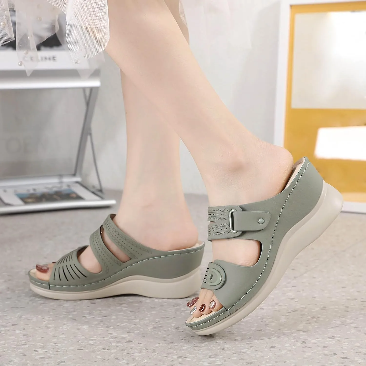 peqiut Women's Sandal Dressy Summer Wedge Orthopedic Sandals for Women Comfortable Outdoor Strap Boho Sandals Casual Slides