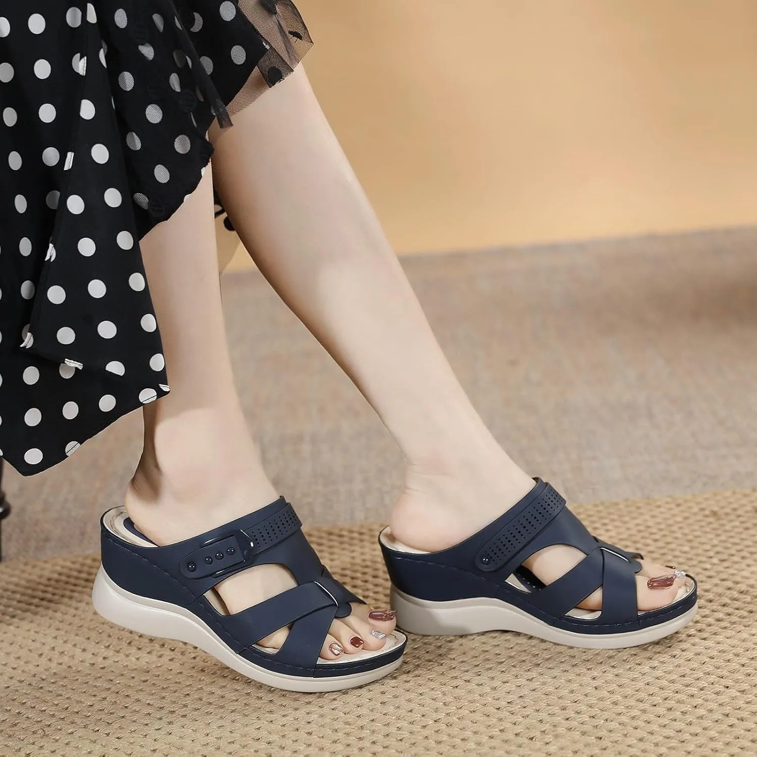 peqiut Women's Sandal Dressy Summer Wedge Orthopedic Sandals for Women Comfortable Outdoor Strap Boho Sandals Casual Slides