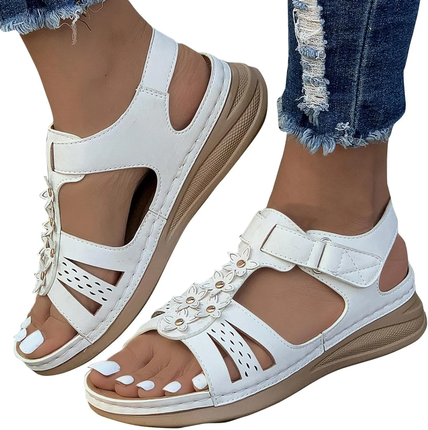 peqiut Women's Sandal Dressy Summer Wedge Orthopedic Sandals for Women Slip On Comfortable Outdoor Boho Sandals Casual Shoes