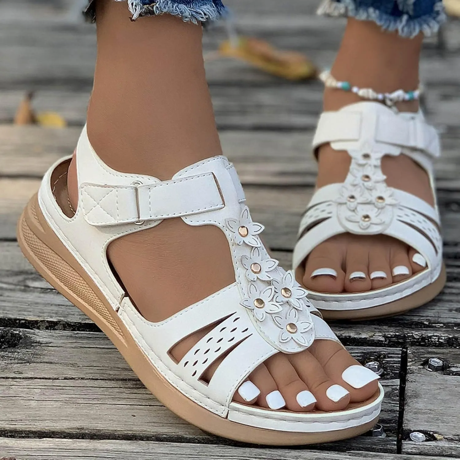 peqiut Women's Sandal Dressy Summer Wedge Orthopedic Sandals for Women Slip On Comfortable Outdoor Boho Sandals Casual Shoes