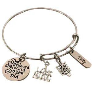Personalized Engraved Music Charm Bracelet - Music Jewelry - Music Gift - She Believed She Could so She Did Jewelry - Music Note-Music Lover Jewelry Gift