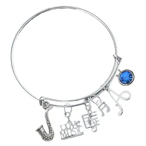 Personalized Saxophone Charm Initial and Birthstone Bangle Bracelet - Music Jewelry Gift - Saxophone Jewelry - Marching Band Bracelet -Music Lover Jewelry Gift for Women and Teens