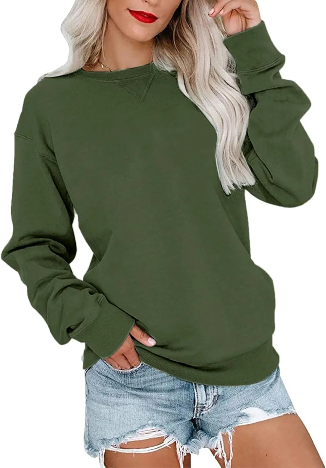 PGANDS Womens Crew Neck Solid/Color Block Sweatshirts Long Sleeve Casual Lightweight Pullover Tops