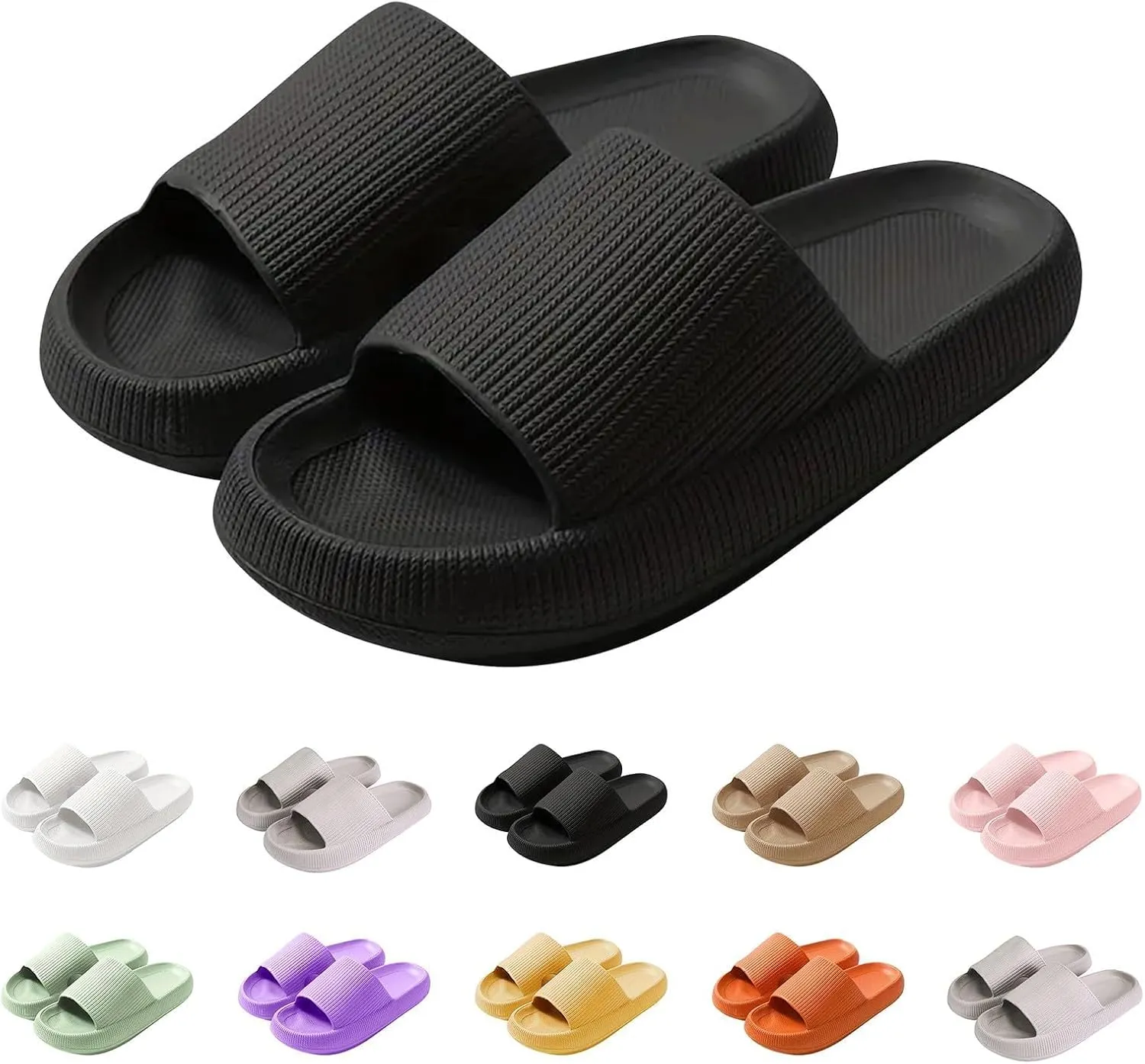 Pillow Slippers for Women and Men, Cloud Slides Shower Sandals House Shoes, Lightweight, Thick Sole, Non-Slip, Easy to Clean Comfy Cushioned Sole Soft Pool Shoes Non Slip Summer Outdoor Beach
