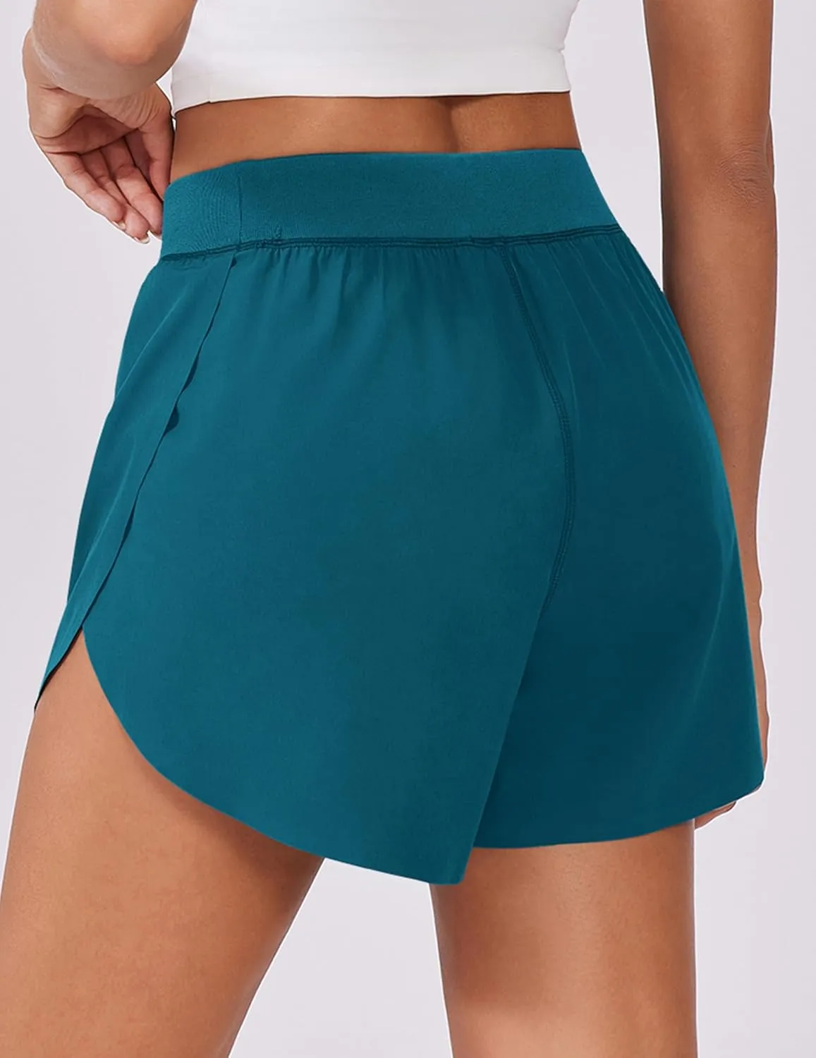 PINSPARK Womens Running Shorts High Waisted Athletic Shorts Quick Dry Exercise Workout Shorts with Mesh Liner