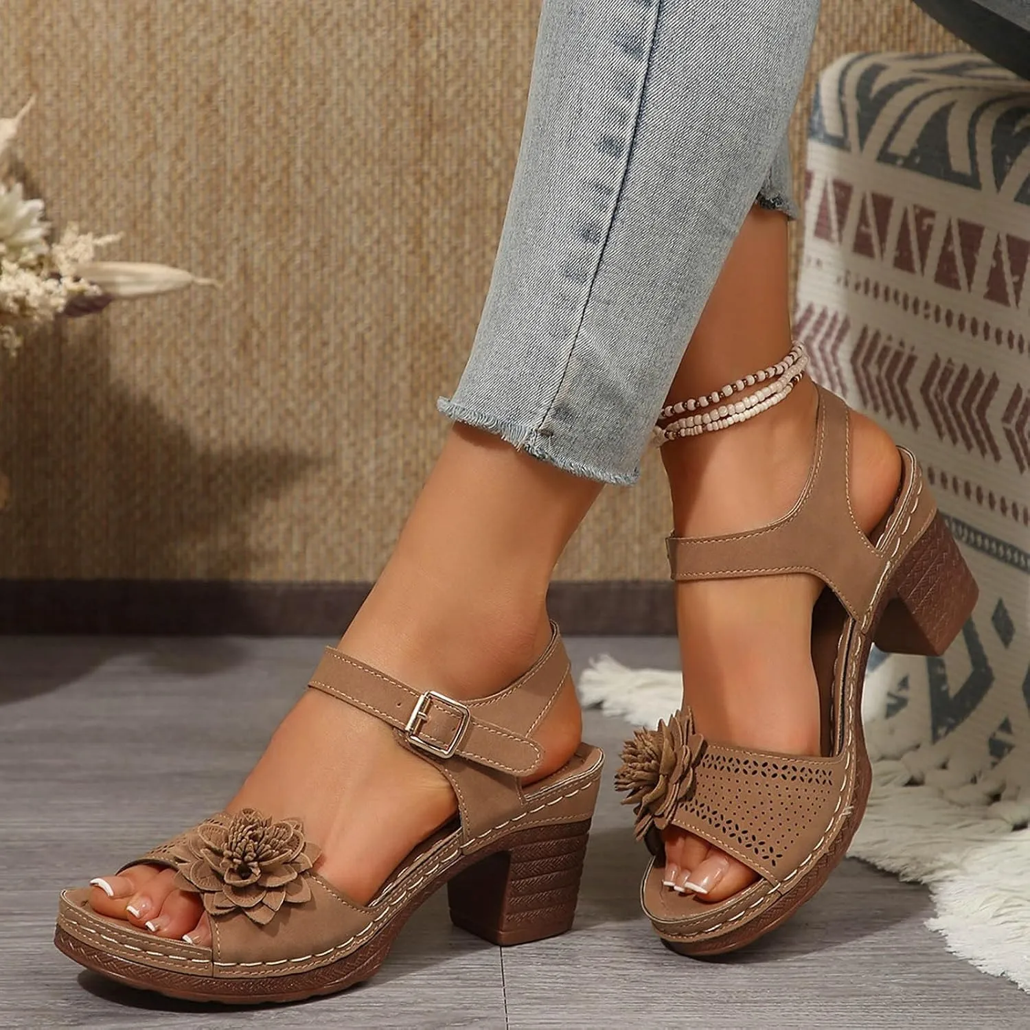 Platform Wedge Sandals for Women Dressy Summer 2025 Ankle Strap Wedges Casual Hollow Out Open Toe Low Heel Comfortable Sandal Office Breathable Dress Shoes