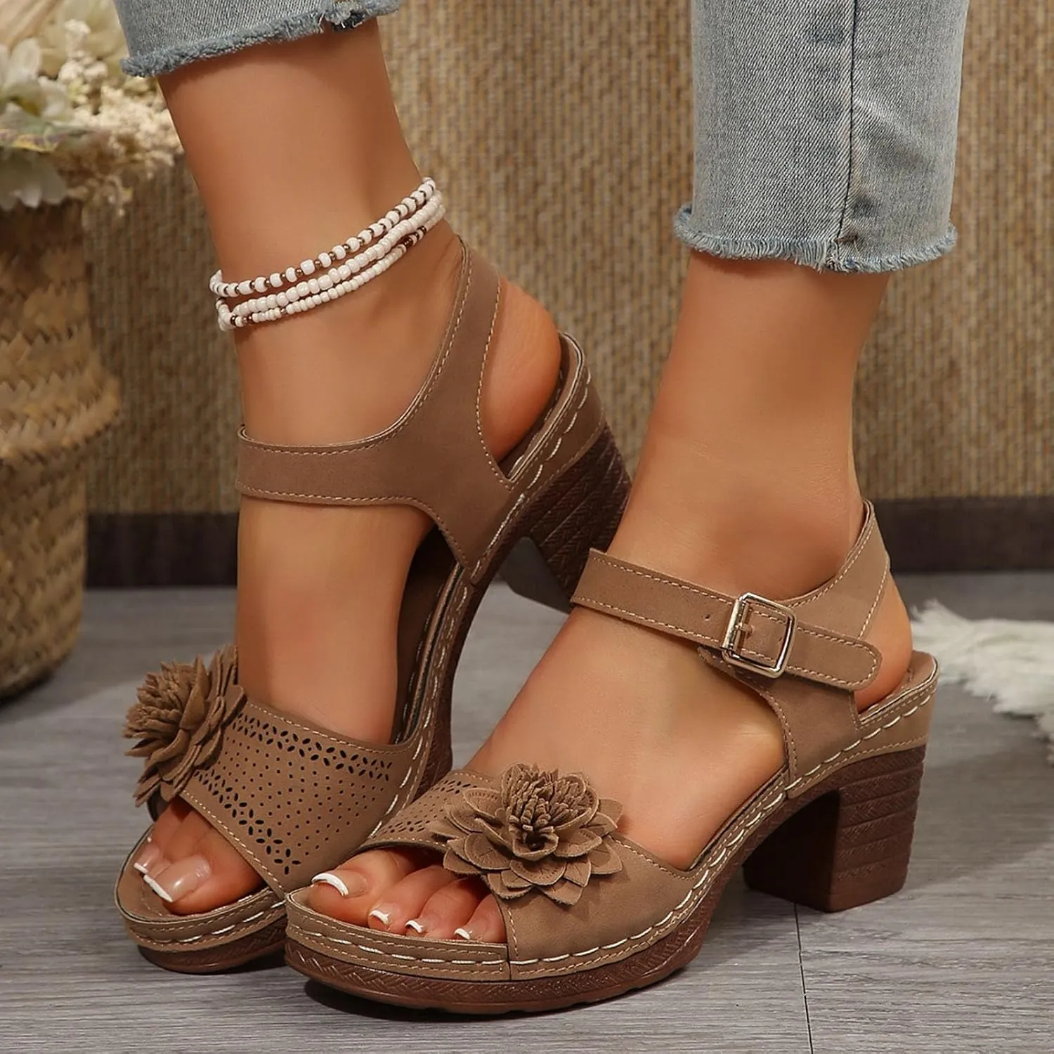 Platform Wedge Sandals for Women Dressy Summer 2025 Ankle Strap Wedges Casual Hollow Out Open Toe Low Heel Comfortable Sandal Office Breathable Dress Shoes