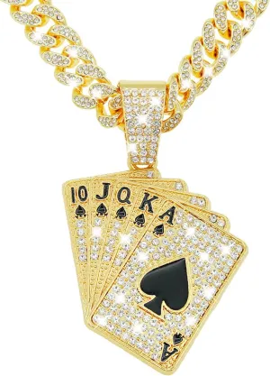 Playing card Hip-hop Cuban Chain, Rhinestone Pendant Necklace Jewelry For MenMen's Fashion Jewelry