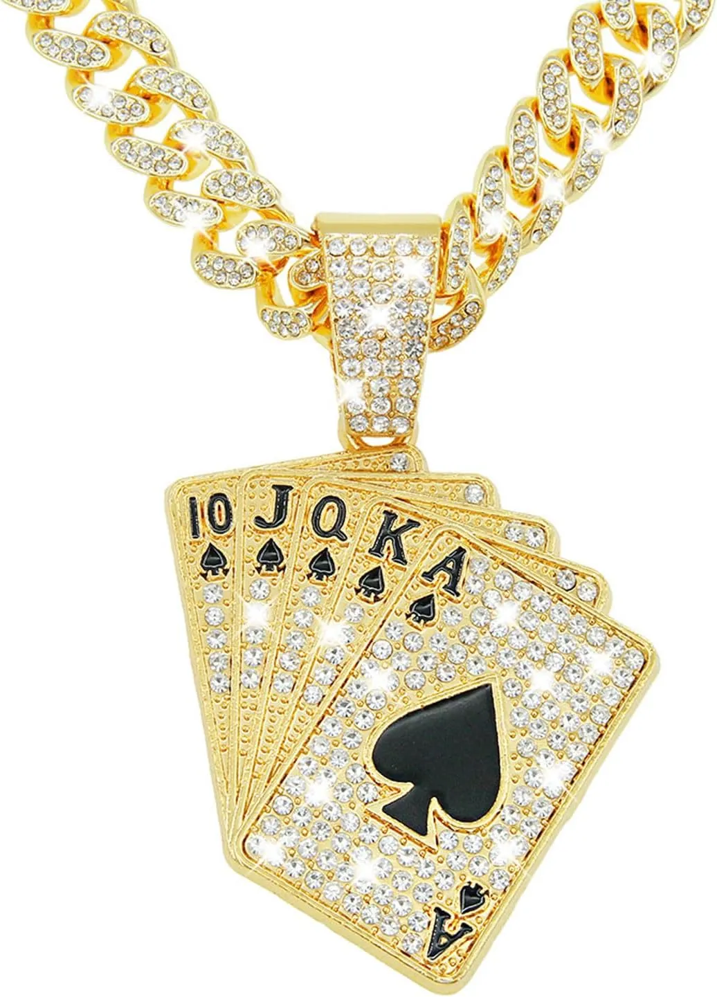 Playing card Hip-hop Cuban Chain, Rhinestone Pendant Necklace Jewelry For MenMen's Fashion Jewelry