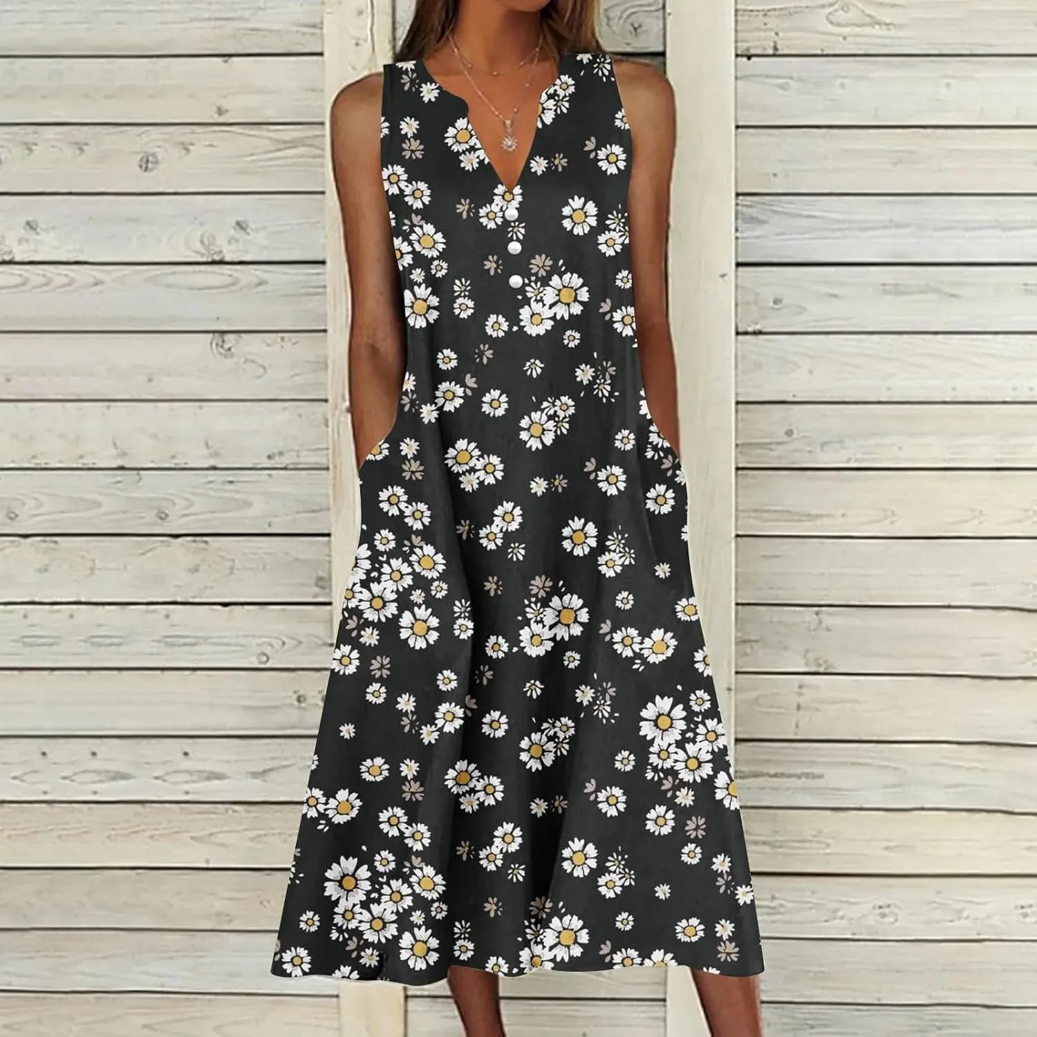 Pleated Loose Swing Midi for Women Flral Print Knee Length Plus Size Dress Crewneck Short Sleeve Wedding Guest Dress