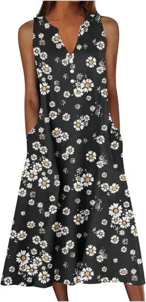 Pleated Loose Swing Midi for Women Flral Print Knee Length Plus Size Dress Crewneck Short Sleeve Wedding Guest Dress