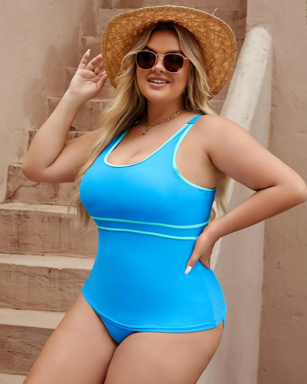 Plus Size Tankini Swimsuits for Women Color Block Tankini Sets Two Piece Bathing Suits Athletic Bikini Teens