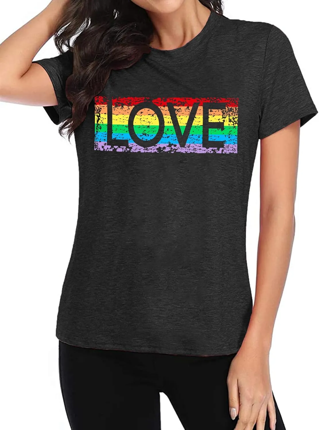 Pride T Shirts Women Rainbows Heart Graphic Tees Shirts LGBT Shirts Casual Short Sleeve Tops