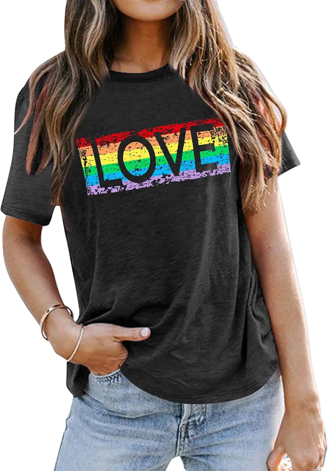 Pride T Shirts Women Rainbows Heart Graphic Tees Shirts LGBT Shirts Casual Short Sleeve Tops