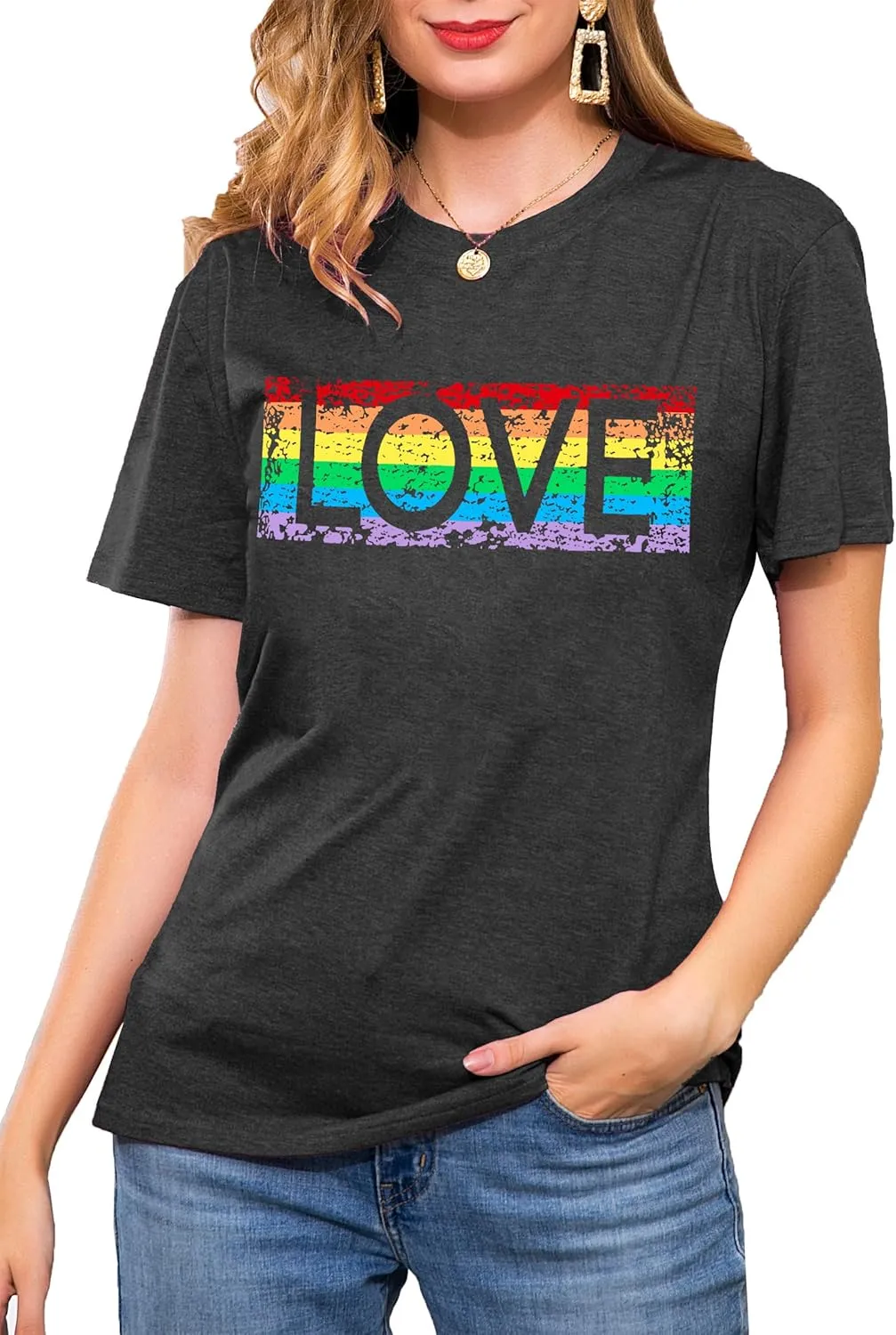 Pride T Shirts Women Rainbows Heart Graphic Tees Shirts LGBT Shirts Casual Short Sleeve Tops