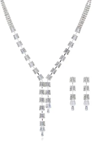 PRINCESS BRIDE Women Jewelry Set Silver Vintage Rhinestone Crystal Bridesmaid Jewelry Set for Wedding Choker Necklace and Earring Set Sparkle Prom Jewelry (A17)