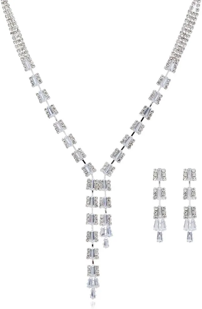 PRINCESS BRIDE Women Jewelry Set Silver Vintage Rhinestone Crystal Bridesmaid Jewelry Set for Wedding Choker Necklace and Earring Set Sparkle Prom Jewelry (A17)