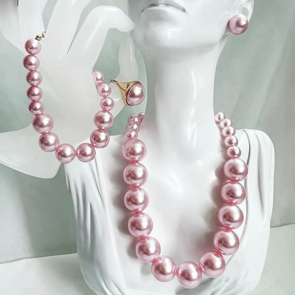 Prom Jewelry Set for Women Pearl Jewelry Sets Pearls Necklace Earrings Bracelet Ring Sets Faux Pearls Bridesmaid Bridal Wedding Prom Outfits Jewelry Sets