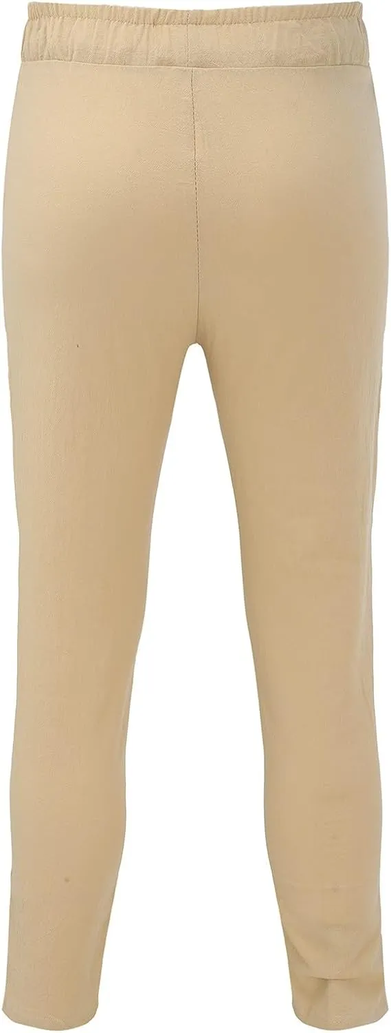 QWENTMTNTY Men's Elastic Waist Linen Pants Casual Relaxed Fit Loose Lightweight Pants Comfort Yoga Beach Drawstring Trousers