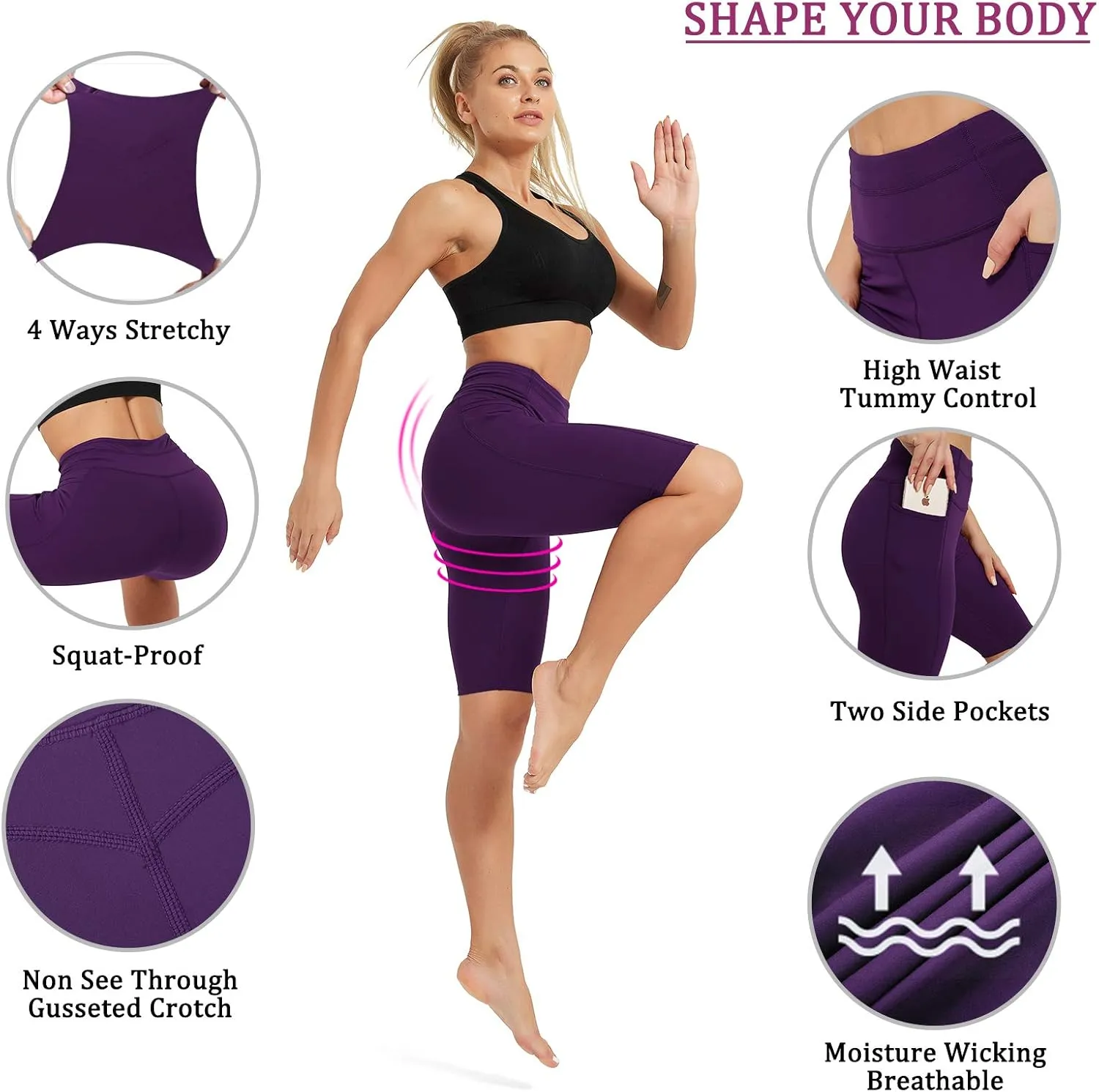 Rataves Womens Shorts 10" Workout Yoga Shorts with Pockets High Waisted Athletic Shorts Running Biker Shorts007