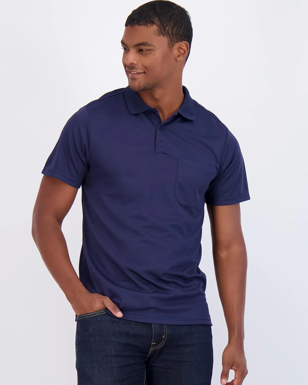 Real Essentials 3 Pack: Mens Short Sleeve Dry-Fit Collared Polo Shirt with Pocket - Active Casual (Available Big & Tall)
