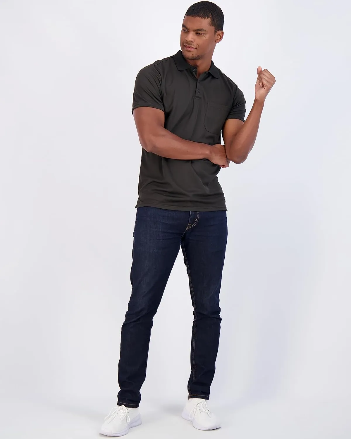 Real Essentials 3 Pack: Mens Short Sleeve Dry-Fit Collared Polo Shirt with Pocket - Active Casual (Available Big & Tall)