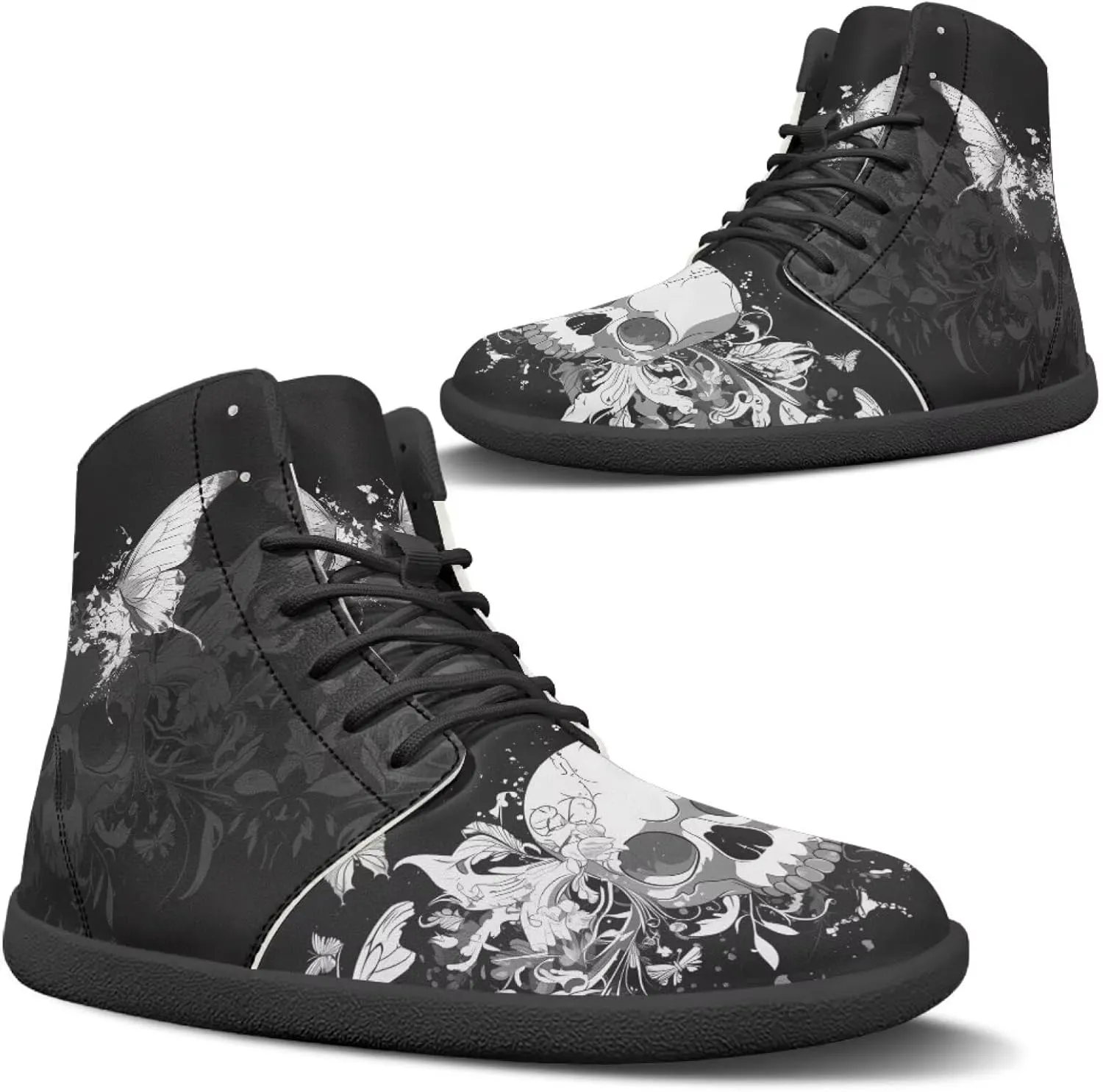 Retro Skull Women's Minimalist Barefoot Shoes High Top Zero Drop Sole Wide Width Fashion Sneaker Non Slip