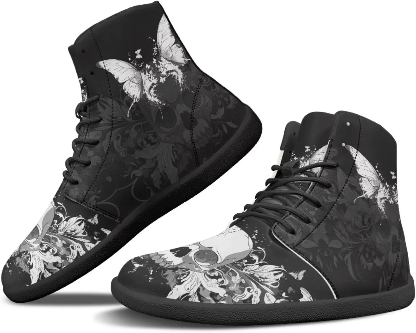 Retro Skull Women's Minimalist Barefoot Shoes High Top Zero Drop Sole Wide Width Fashion Sneaker Non Slip