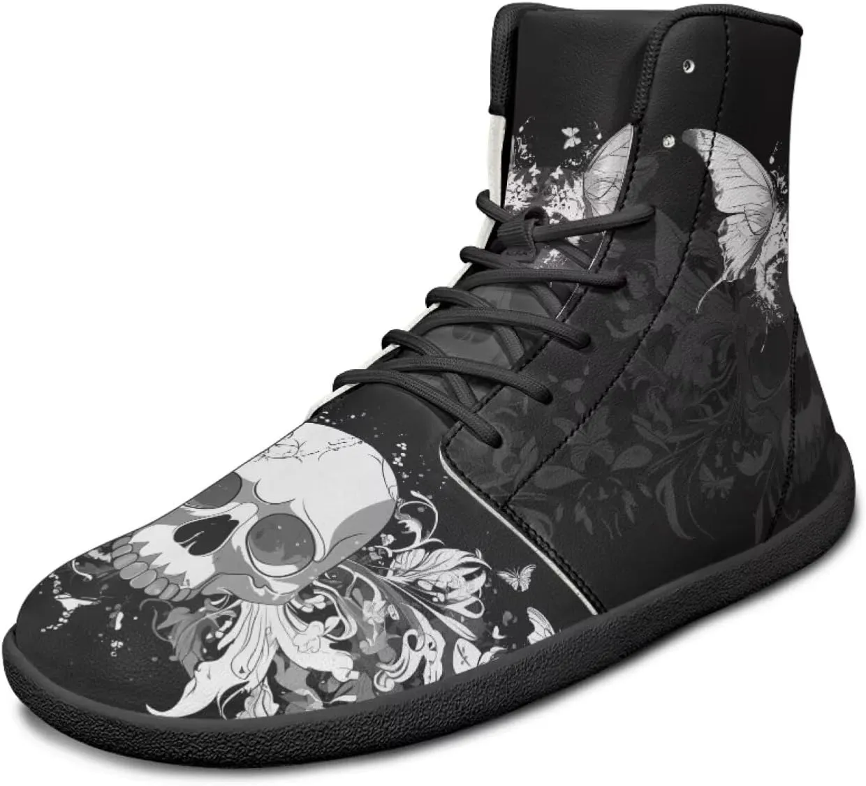 Retro Skull Women's Minimalist Barefoot Shoes High Top Zero Drop Sole Wide Width Fashion Sneaker Non Slip