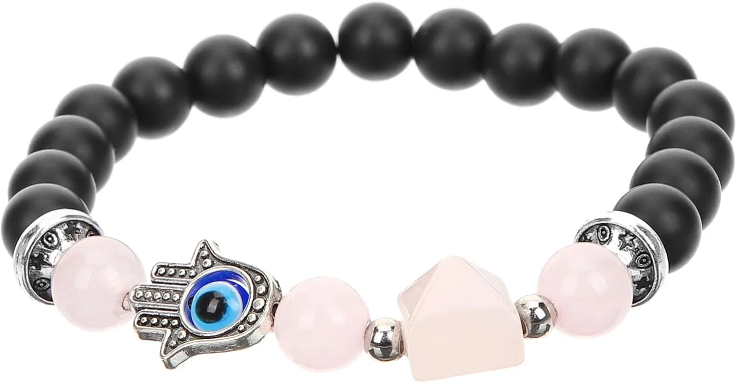 Rose Quartz Hand Charm Bracelet Pink Bead Bracelet Trendy Jewelry Elastic Crystal Jewelry
