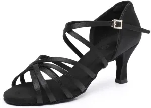 Rosefinch Women's Latin Dance Shoes Satin Professional Ballroom Salsa Practice Performance Wedding Dancing Shoes