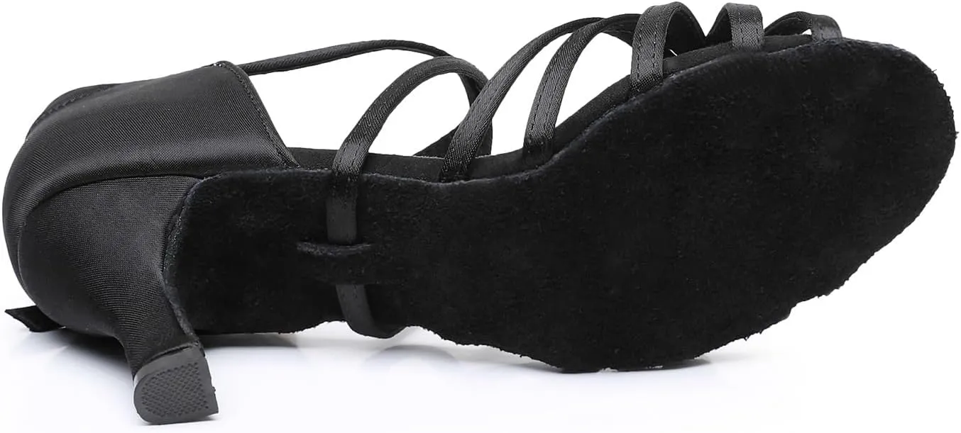 Rosefinch Women's Latin Dance Shoes Satin Professional Ballroom Salsa Practice Performance Wedding Dancing Shoes