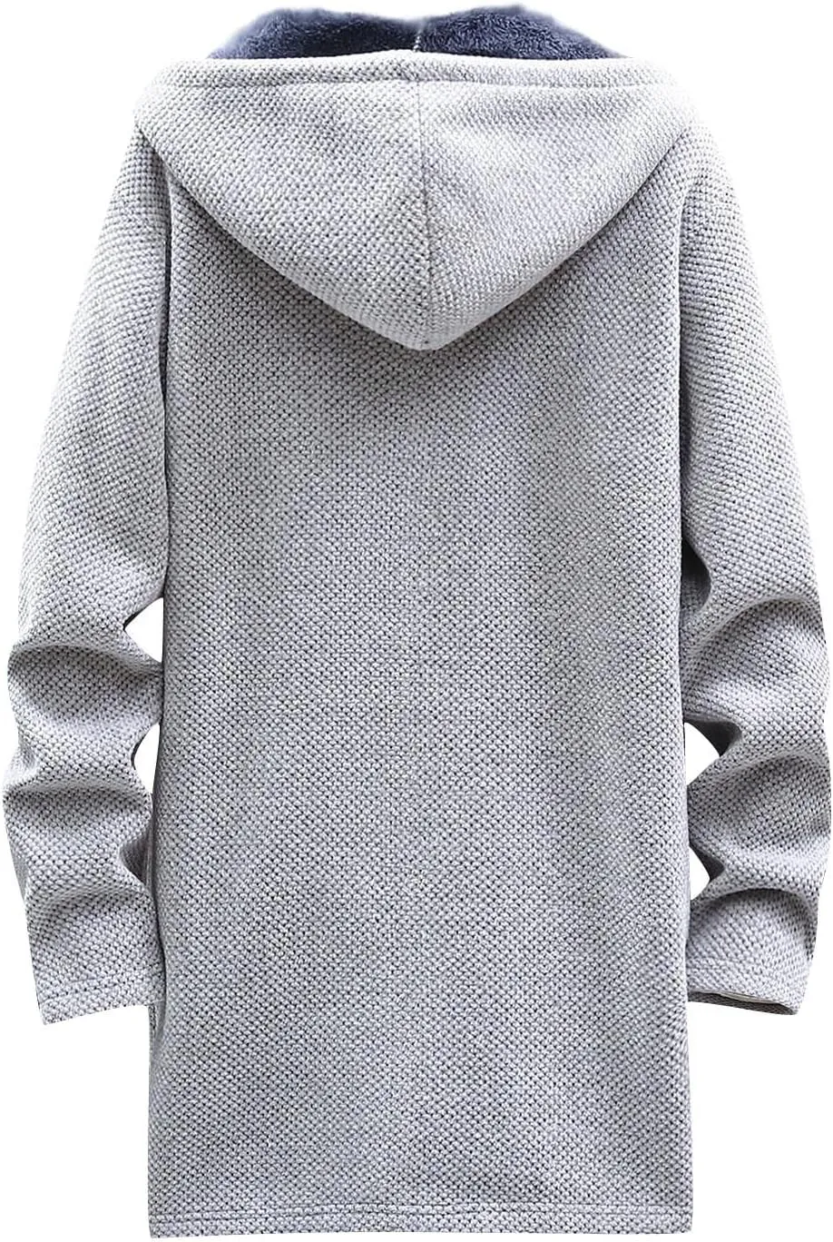 RTRDE Mens Coats Fall Winter Sweater Jackets Casual Knitted Cardigan Fleece Lined Full Zip Hooded Coat Long Jacket