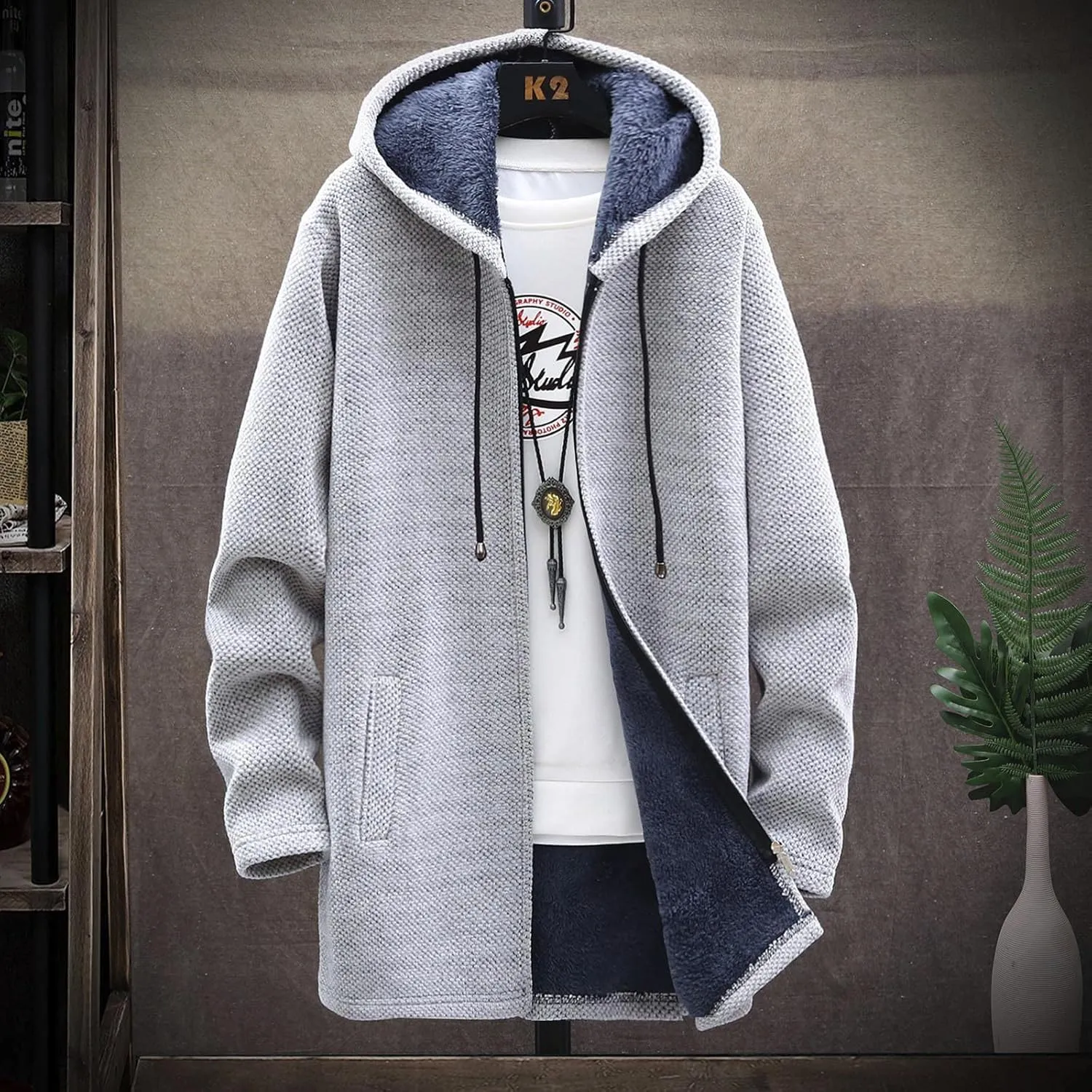 RTRDE Mens Coats Fall Winter Sweater Jackets Casual Knitted Cardigan Fleece Lined Full Zip Hooded Coat Long Jacket